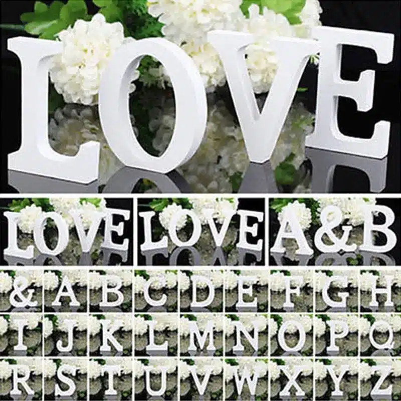 Hot Sale Wedding Decorations PVC Letters White Wooden Alphabet Decorative Crafts Romantic Home Birthday Party Event Supplies 9