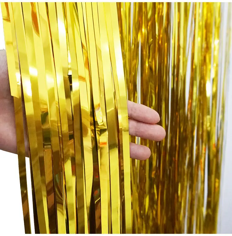 FENGRISE 1x2 Meters Gold Foil Fringe Tinsel Curtain Tassel Garlands Wedding Photography Backdrop Birthday Party Decoration 11