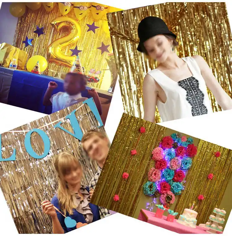 FENGRISE 1x2 Meters Gold Foil Fringe Tinsel Curtain Tassel Garlands Wedding Photography Backdrop Birthday Party Decoration 18