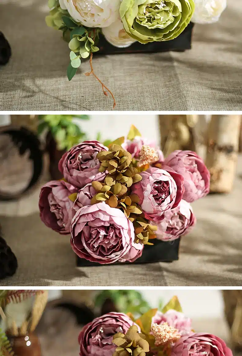 Luyue flowers artificial flowers Vintage European Peony Wedding Silk Artificial Flowers Home Festival Decoration 13 Branches 14