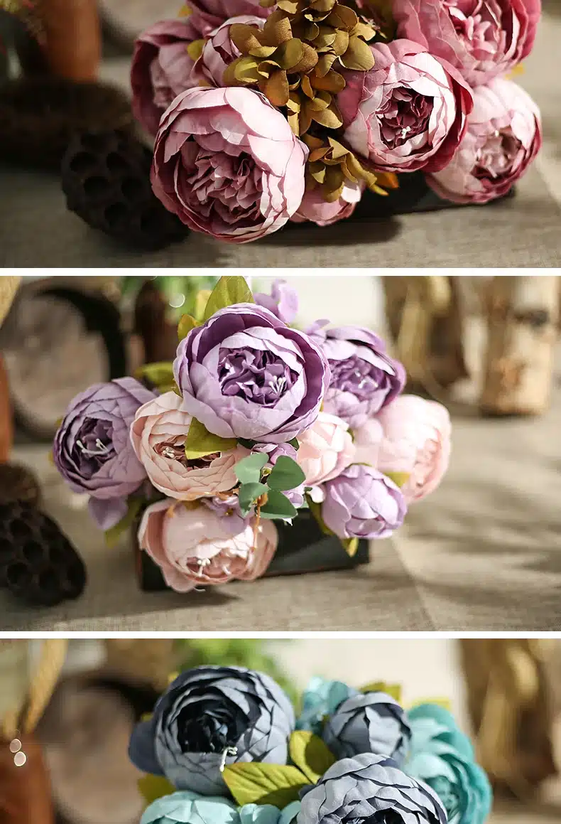 Luyue flowers artificial flowers Vintage European Peony Wedding Silk Artificial Flowers Home Festival Decoration 13 Branches 15