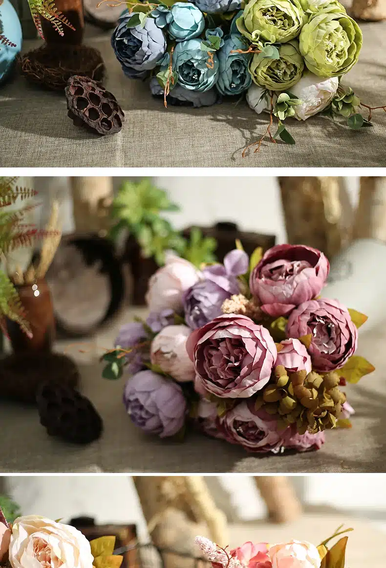 Luyue flowers artificial flowers Vintage European Peony Wedding Silk Artificial Flowers Home Festival Decoration 13 Branches 18