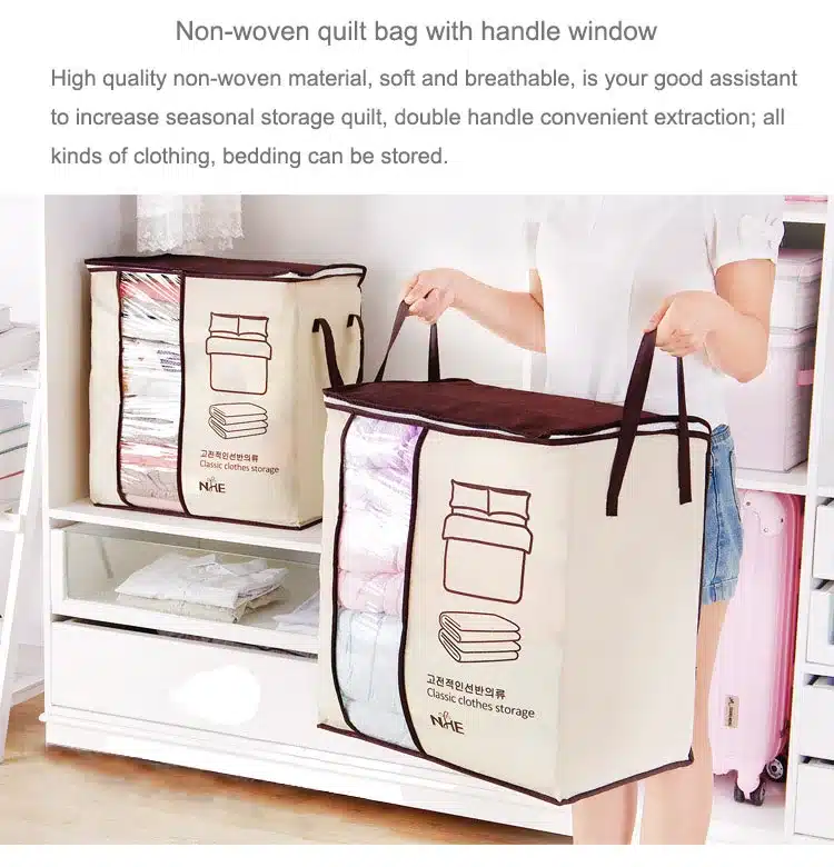2018 new Non-woven Portable Clothes Storage Bag Organizer 45.5*51*29cm Folding Closet Organizer For Pillow Quilt Blanket Bedding 23