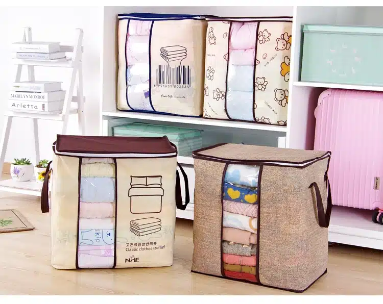 2018 new Non-woven Portable Clothes Storage Bag Organizer 45.5*51*29cm Folding Closet Organizer For Pillow Quilt Blanket Bedding 24