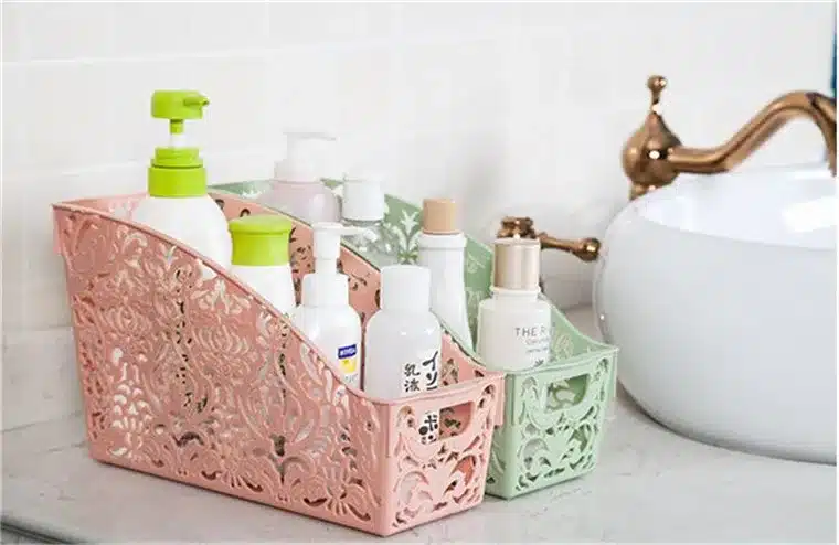 Simple life Thick Plastic Storage Basket Desktop Bathroom Family Sundries Pen Pencil Storage Basket Organizer Vintage Container 18