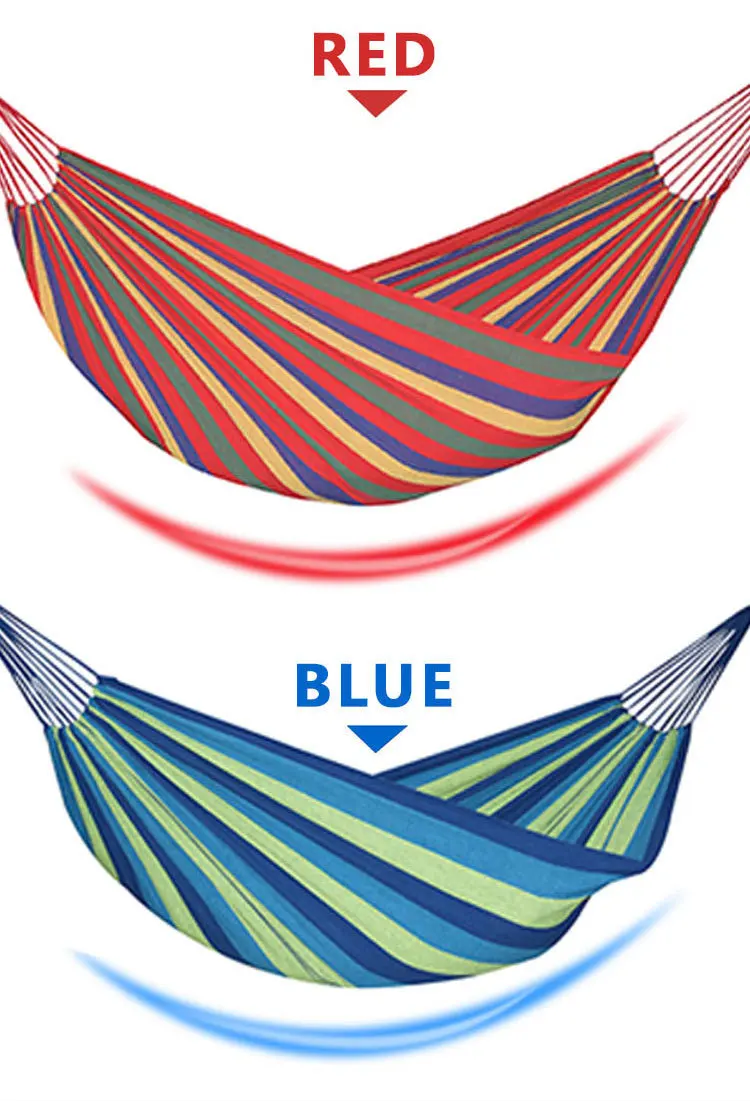 250*150cm 2 People Outdoor Canvas Camping Hammock Bend Wood Stick steady Hamak Garden Swing Hanging Chair Hangmat Blue Red 12