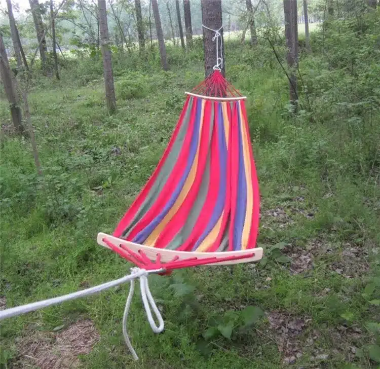 250*150cm 2 People Outdoor Canvas Camping Hammock Bend Wood Stick steady Hamak Garden Swing Hanging Chair Hangmat Blue Red 21
