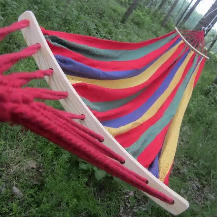 250*150cm 2 People Outdoor Canvas Camping Hammock Bend Wood Stick steady Hamak Garden Swing Hanging Chair Hangmat Blue Red 22
