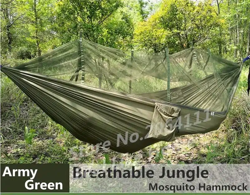 Outdoor Camping Parachute Hammock Mosquito Net Flyknit Double Leisure Sleeping Hanging Chair Tent Travel Survival Army Green 18