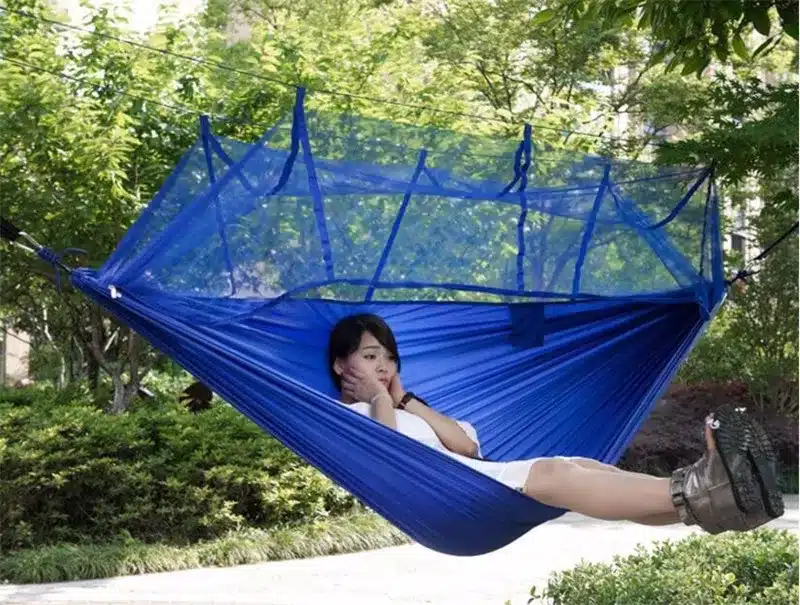Outdoor Camping Parachute Hammock Mosquito Net Flyknit Double Leisure Sleeping Hanging Chair Tent Travel Survival Army Green 24