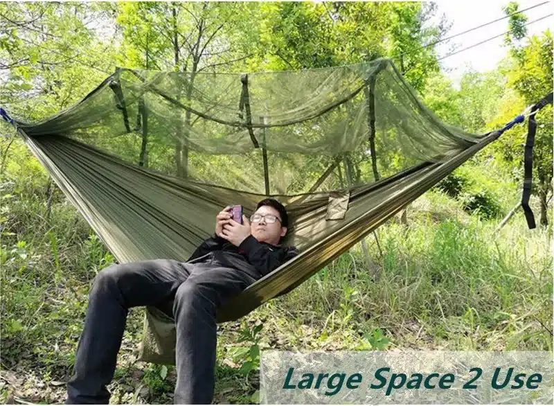 Outdoor Camping Parachute Hammock Mosquito Net Flyknit Double Leisure Sleeping Hanging Chair Tent Travel Survival Army Green 30