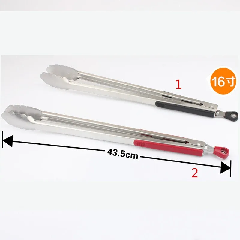 Hot 16'' Stainless Steel Food Tongs Long Kitchen Locking Tong Barbecue Tongs Kitchen Tong BBQ Salad Bread Scallop Buffet Cllip 2
