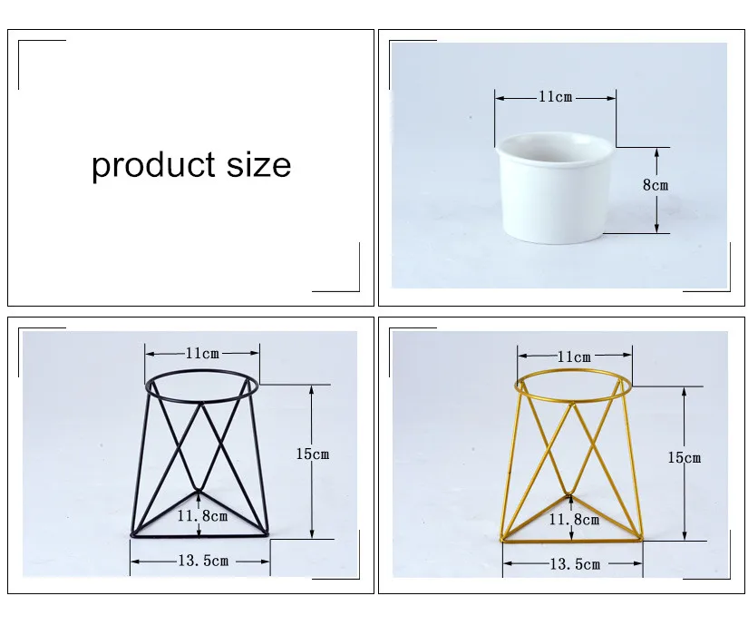 Modern Desktop White Small Ceramic Plant Flower Pot Planter with Geometric Yellow Iron Rack Holder for Succulents Herbs Cactus 17
