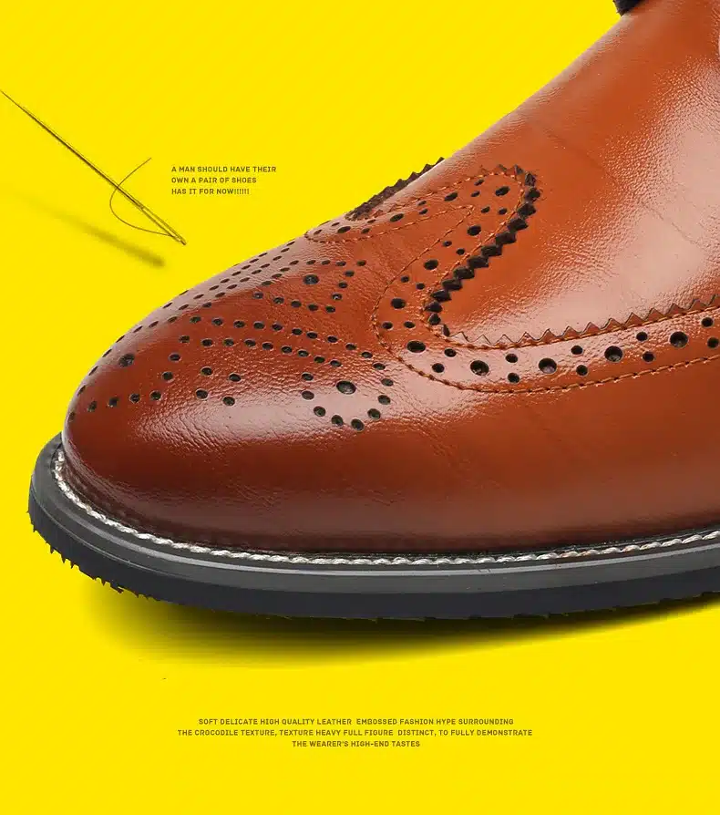 BIMUDUIYU Luxury Leather Lace Up Modern Men's Business Dress Brogue Shoes Party Wedding Suit Formal Footwear Male Dress Shoes 9