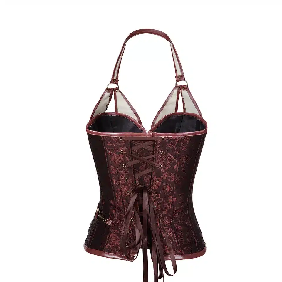 Retro Bustiers Corsets Women Zipper Brown Brocade Steampunk Corset Top With G-string Plus size 3XL-6XL Sexy lingerie Corset set 8