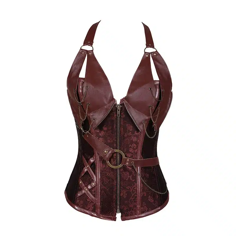 Retro Bustiers Corsets Women Zipper Brown Brocade Steampunk Corset Top With G-string Plus size 3XL-6XL Sexy lingerie Corset set 12
