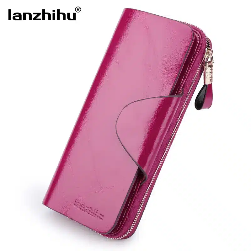 Genuine Leather Wallet for Women Female RFID Blocking Wallets Big Travel Zipper Women's Purse Ladies Long Phone Holder 19