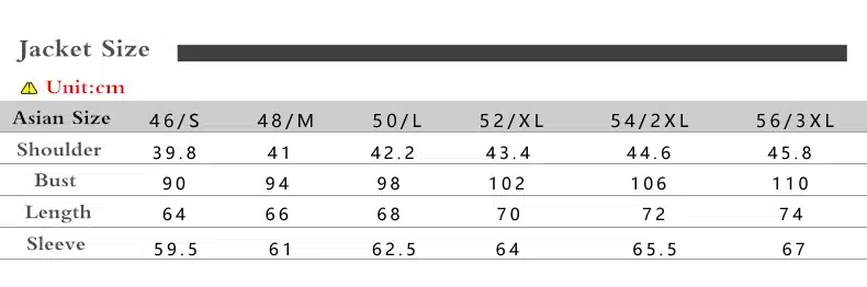 Tumepunane mustriline ülikond, saadaval erinevates suurustes. Suurustetabel, mis sisaldab õlgade, rinna, pikkuse ja varruka mõõte sentimeetrites, suurustes alates 46/S kuni 56/3XL.