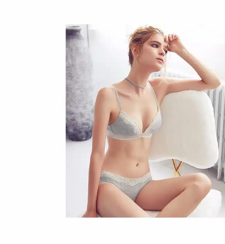 Underwear series solid color brief thin lave cotton bra set wireless underwear bra set 19