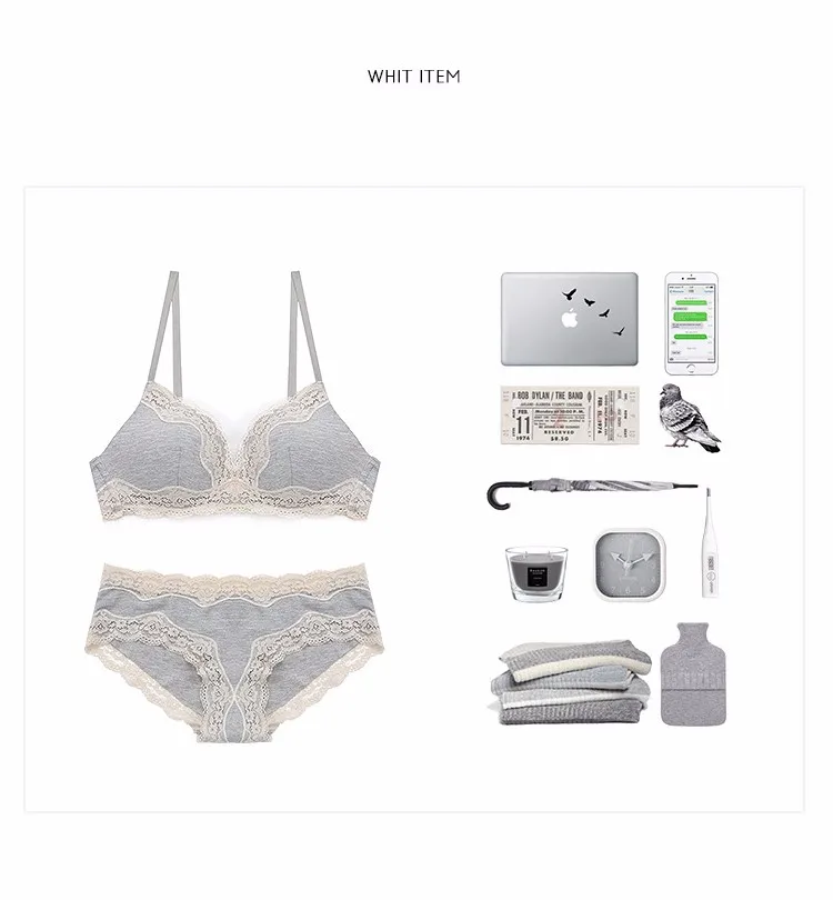 Underwear series solid color brief thin lave cotton bra set wireless underwear bra set 25