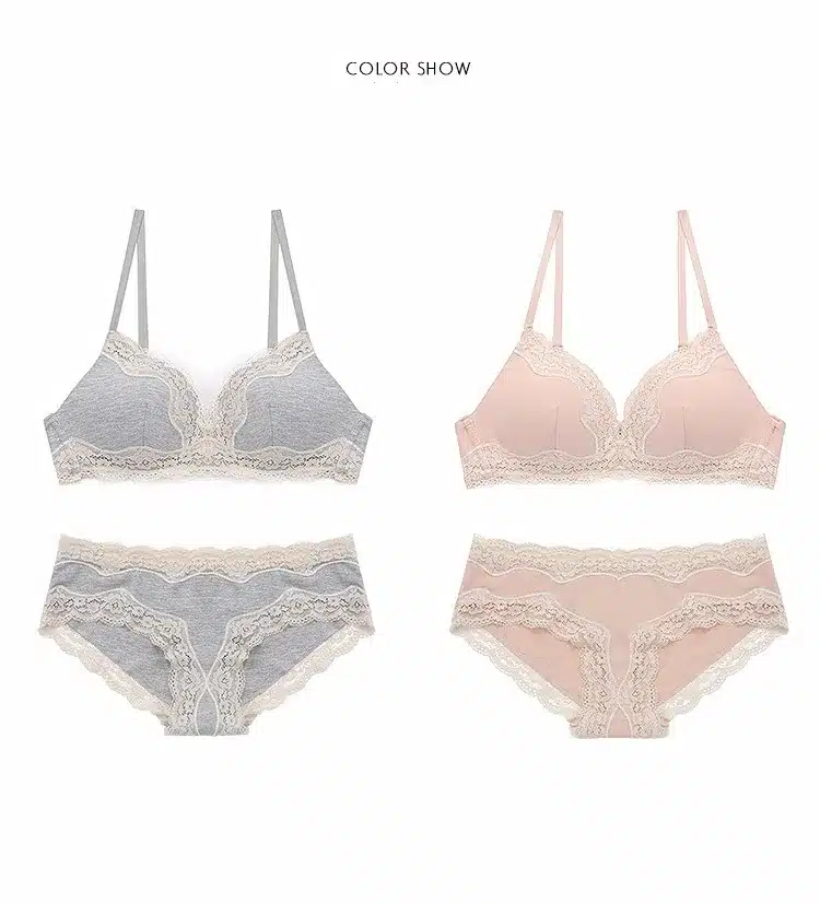 Underwear series solid color brief thin lave cotton bra set wireless underwear bra set 26