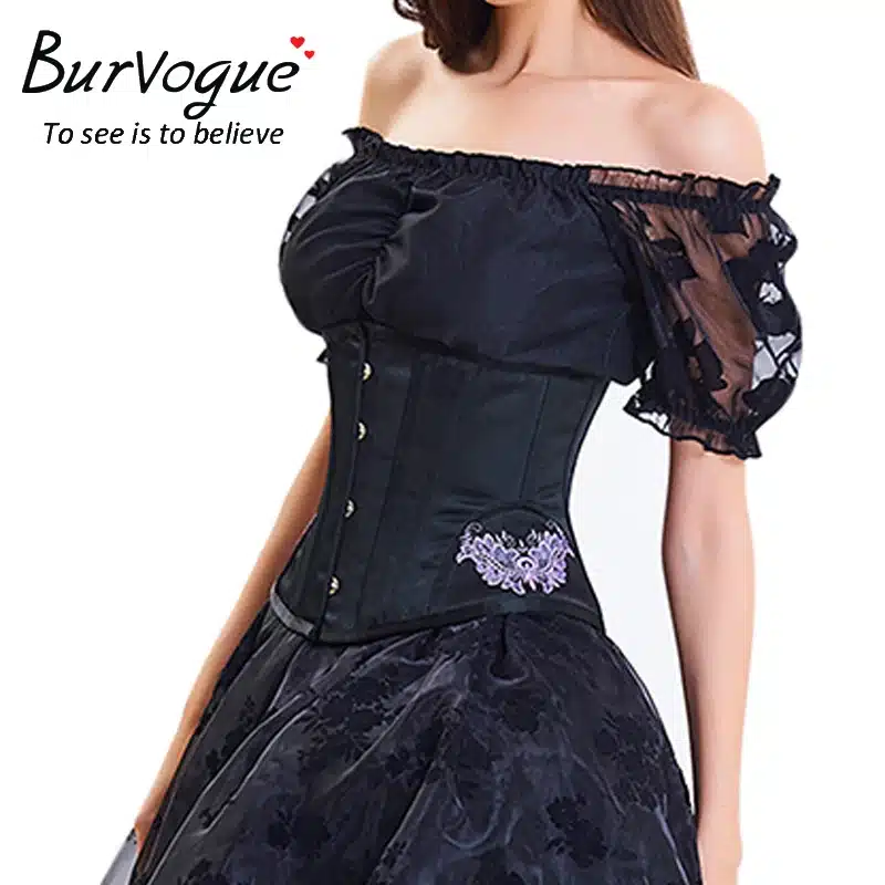 Burvogue Underbust Steampunk Corset Waist Control Gothic Corsets Cincher with Curved Hem Bustiers Embroidery Short Waist Trainer 12