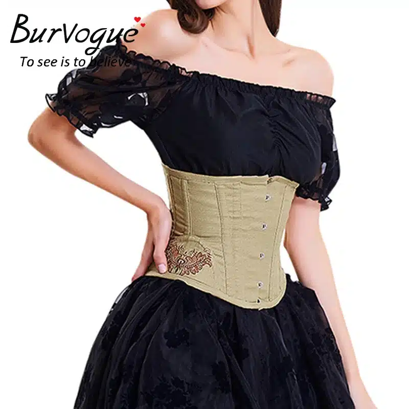 Burvogue Underbust Steampunk Corset Waist Control Gothic Corsets Cincher with Curved Hem Bustiers Embroidery Short Waist Trainer 14