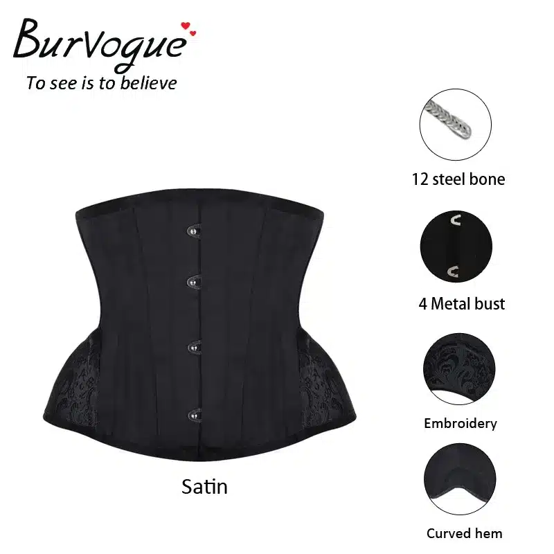 Burvogue Underbust Steampunk Corset Waist Control Gothic Corsets Cincher with Curved Hem Bustiers Embroidery Short Waist Trainer 16
