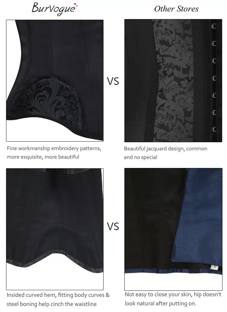Burvogue Underbust Steampunk Corset Waist Control Gothic Corsets Cincher with Curved Hem Bustiers Embroidery Short Waist Trainer 21