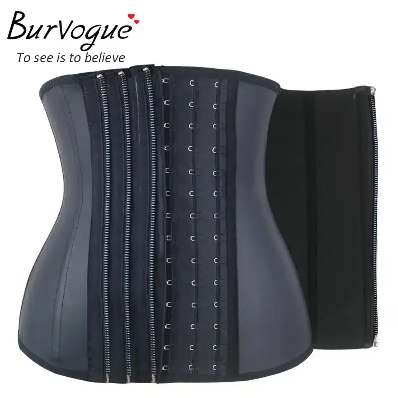 Burvogue11 Steel Bone Waist Corset Zipper&Buckle Latex Waist Trainer Women Firm Corsets Slimming Waist Control Corsets Underbust 12