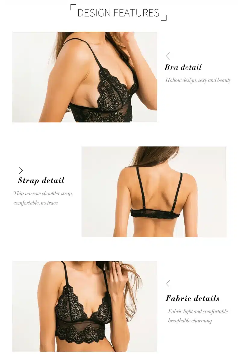 Missomo 2018 Fashion New Women Lace Mesh Solid Soft Black Bra Adjustable Bralette Trim Bra Underwear 14