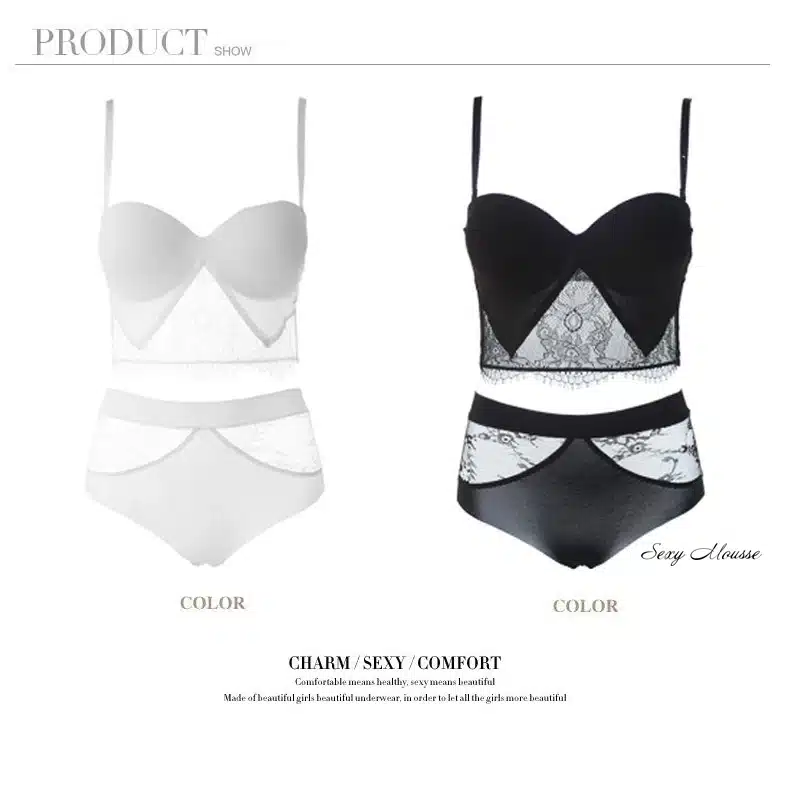 Sexy Mousse Womens Bra Brief Sets highwaist Seamless Push up Bras White Black Sexy Lingerie Gathering Padded france Lace bras 15
