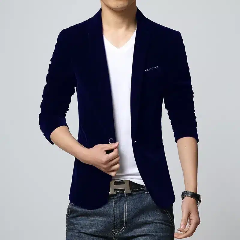 Mens blazer slim fit suit jacket black navy blue velvet 2018 spring autumn outwear coat Free shipping Suits For Men 18