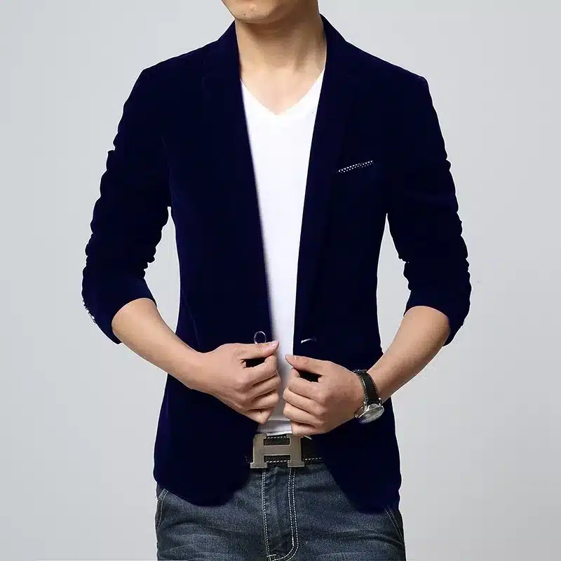 Mens blazer slim fit suit jacket black navy blue velvet 2018 spring autumn outwear coat Free shipping Suits For Men 21