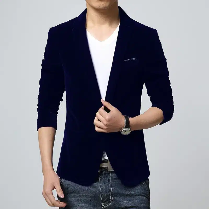 Mens blazer slim fit suit jacket black navy blue velvet 2018 spring autumn outwear coat Free shipping Suits For Men 23