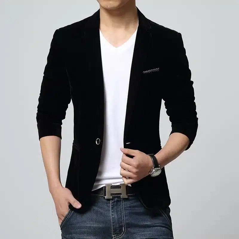 Mens blazer slim fit suit jacket black navy blue velvet 2018 spring autumn outwear coat Free shipping Suits For Men 27