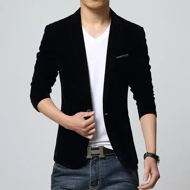 Mens blazer slim fit suit jacket black navy blue velvet 2018 spring autumn outwear coat Free shipping Suits For Men 30