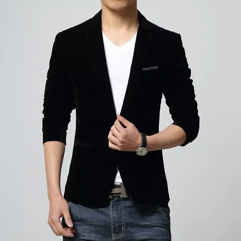 Mens blazer slim fit suit jacket black navy blue velvet 2018 spring autumn outwear coat Free shipping Suits For Men 31