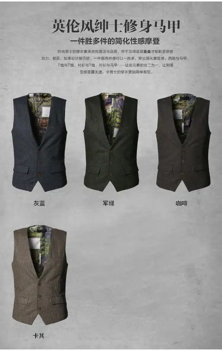 men casual sleeveless jacket coat mens formal waistcoats dress suit vest slim Three button Woolen vest British autumn suit vest 10