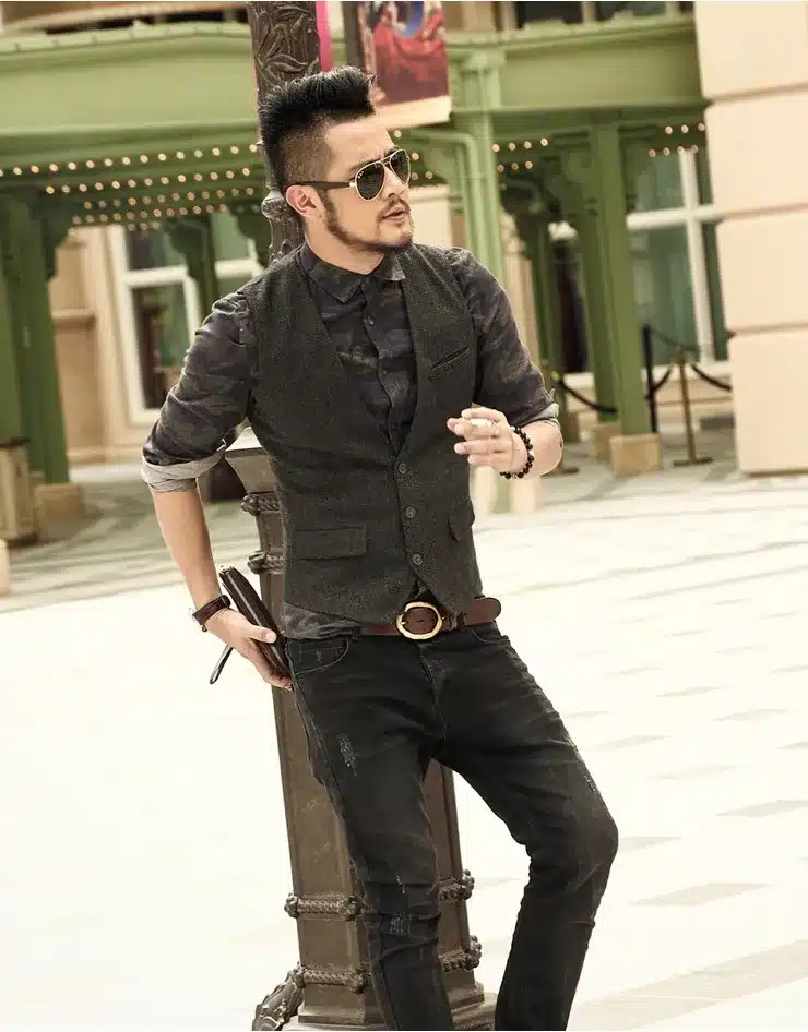 men casual sleeveless jacket coat mens formal waistcoats dress suit vest slim Three button Woolen vest British autumn suit vest 11