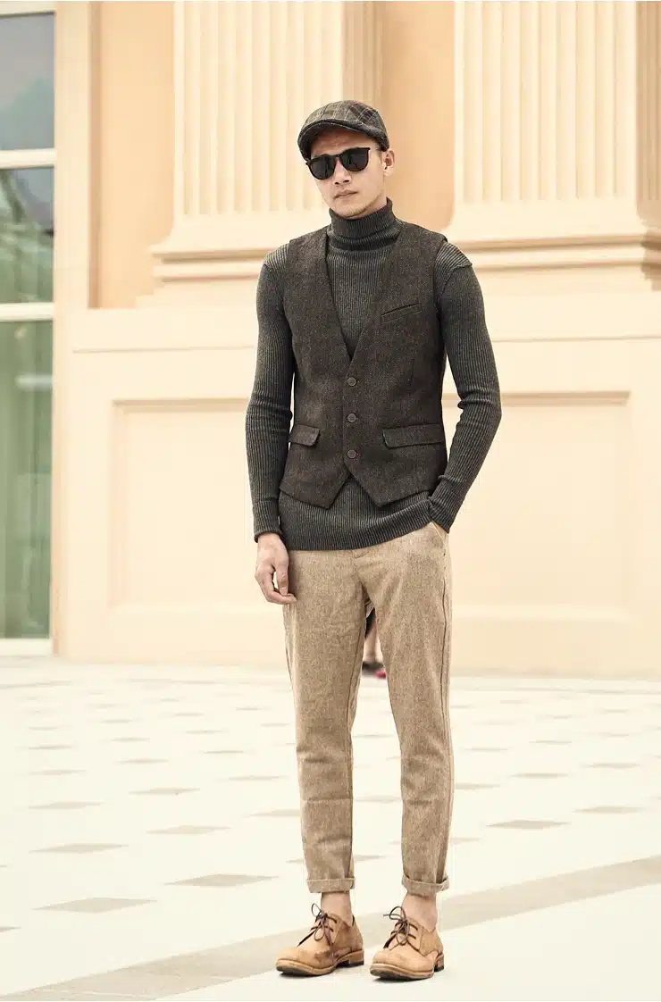 men casual sleeveless jacket coat mens formal waistcoats dress suit vest slim Three button Woolen vest British autumn suit vest 19