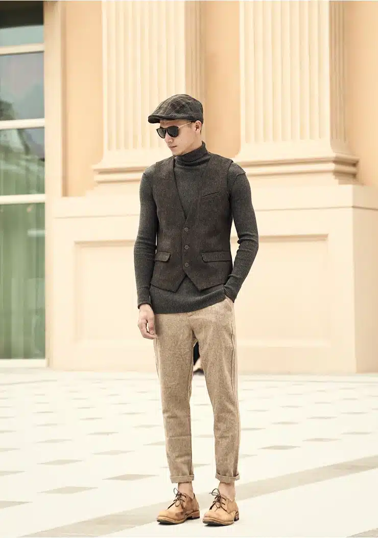 men casual sleeveless jacket coat mens formal waistcoats dress suit vest slim Three button Woolen vest British autumn suit vest 20