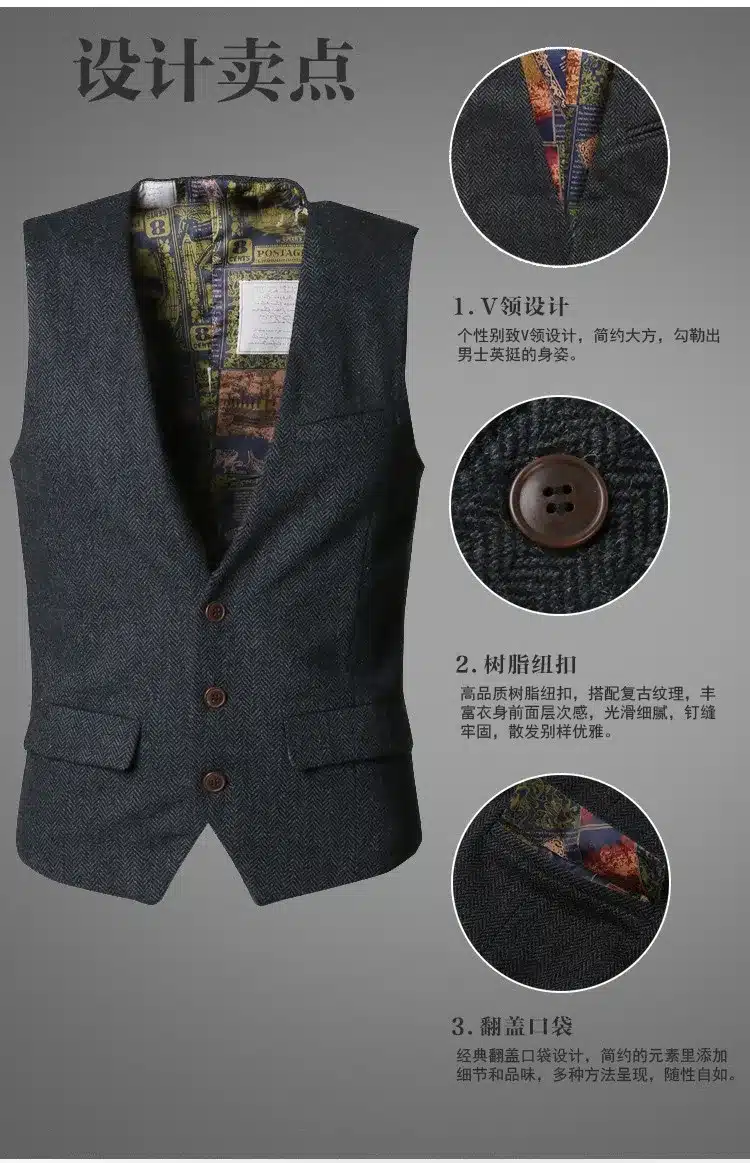 men casual sleeveless jacket coat mens formal waistcoats dress suit vest slim Three button Woolen vest British autumn suit vest 24