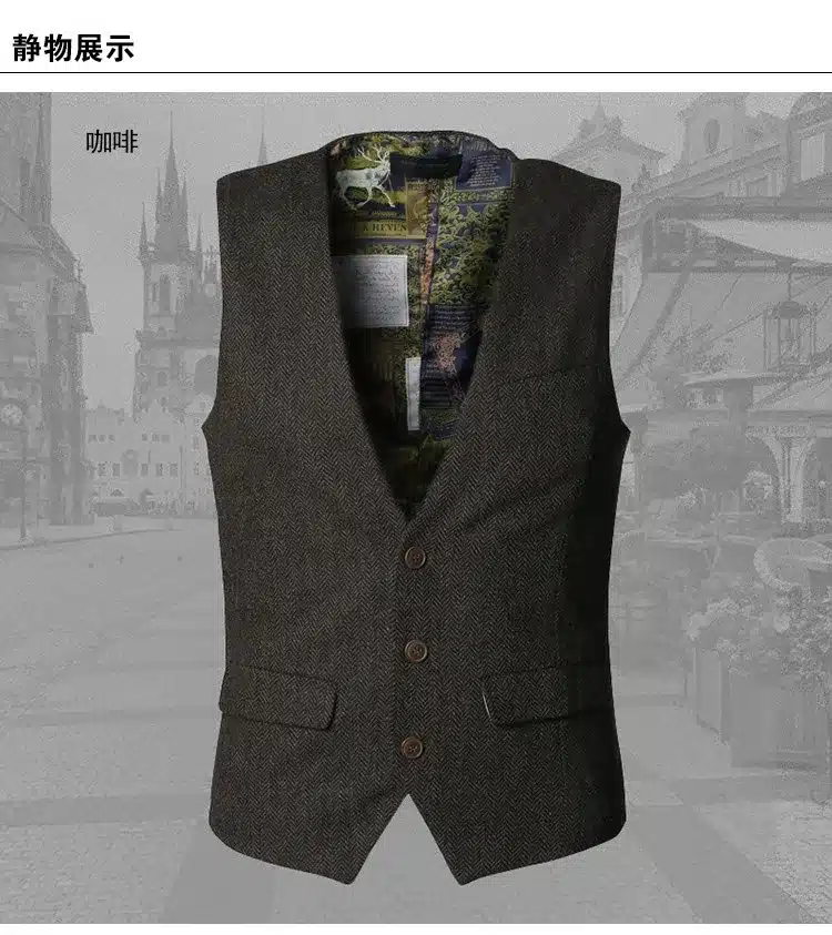 men casual sleeveless jacket coat mens formal waistcoats dress suit vest slim Three button Woolen vest British autumn suit vest 33