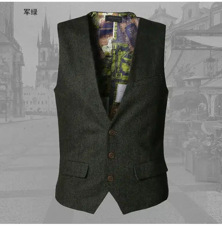 men casual sleeveless jacket coat mens formal waistcoats dress suit vest slim Three button Woolen vest British autumn suit vest 36