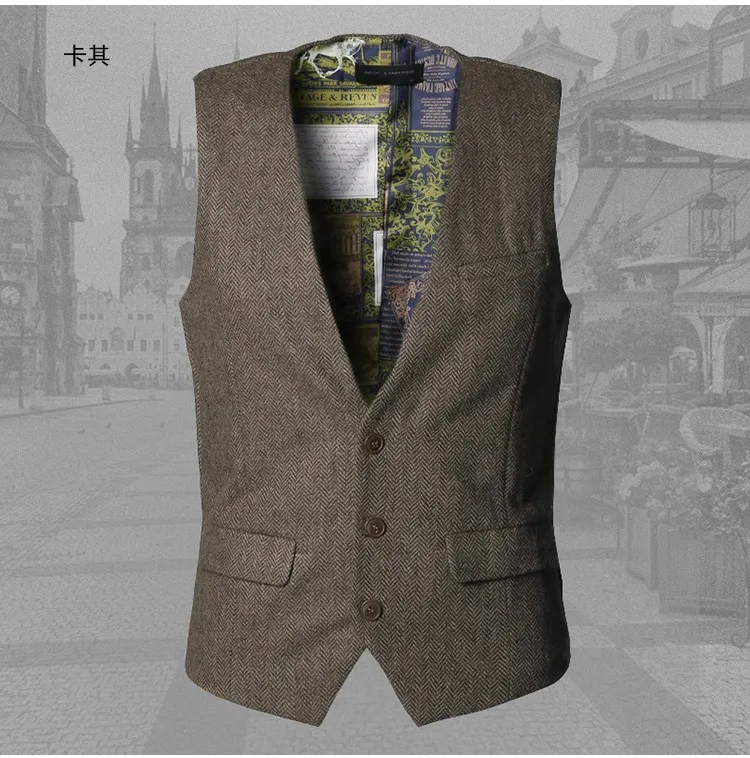 men casual sleeveless jacket coat mens formal waistcoats dress suit vest slim Three button Woolen vest British autumn suit vest 37