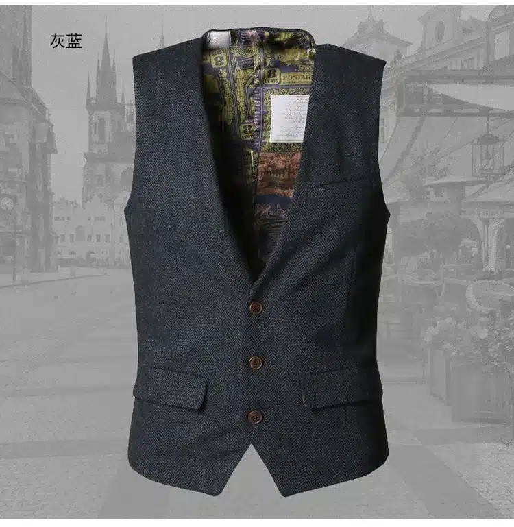 men casual sleeveless jacket coat mens formal waistcoats dress suit vest slim Three button Woolen vest British autumn suit vest 38