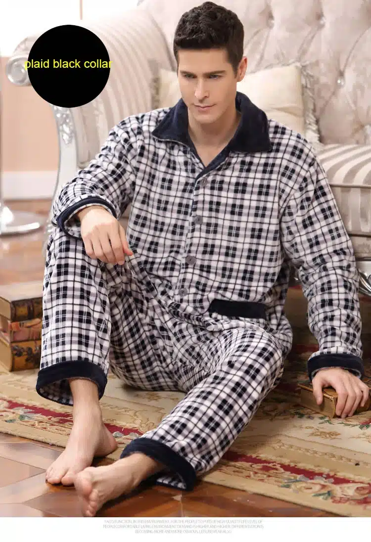 SusanDick 2017 New Winter Pajamas Men Thick Fleece Pajama Sets Luxury Warm Sleepwear Plaid Suits Man Casual Home Clothes Pijama 4