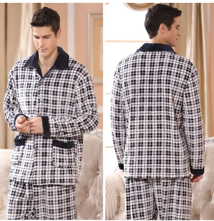 SusanDick 2017 New Winter Pajamas Men Thick Fleece Pajama Sets Luxury Warm Sleepwear Plaid Suits Man Casual Home Clothes Pijama 5