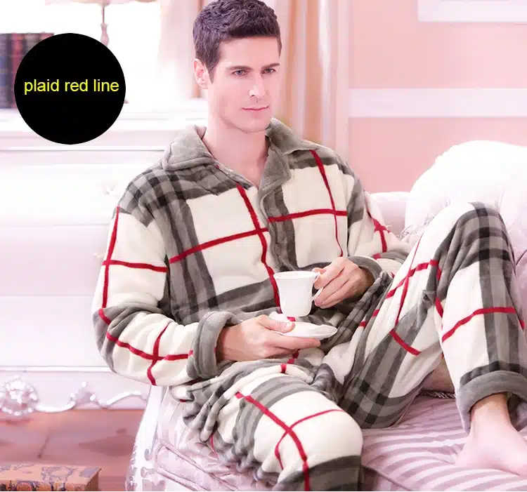 SusanDick 2017 New Winter Pajamas Men Thick Fleece Pajama Sets Luxury Warm Sleepwear Plaid Suits Man Casual Home Clothes Pijama 6